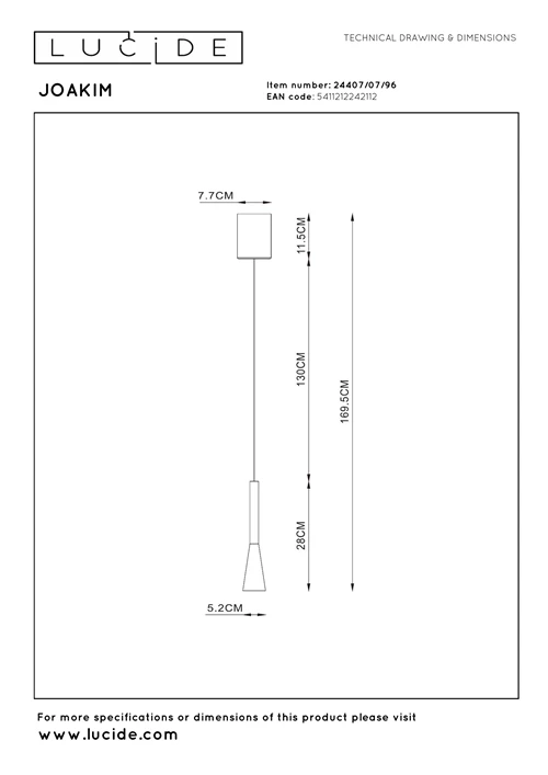 Lucide JOAKIM - Pendant light - Ø 7,7 cm - LED Dim. - CCT - 1x7W 2700K/4000K - Coffee | Premium - technical